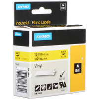 DYMO RHINO VINYL LABEL TAPE 1/2in BLACK ON YELLOW